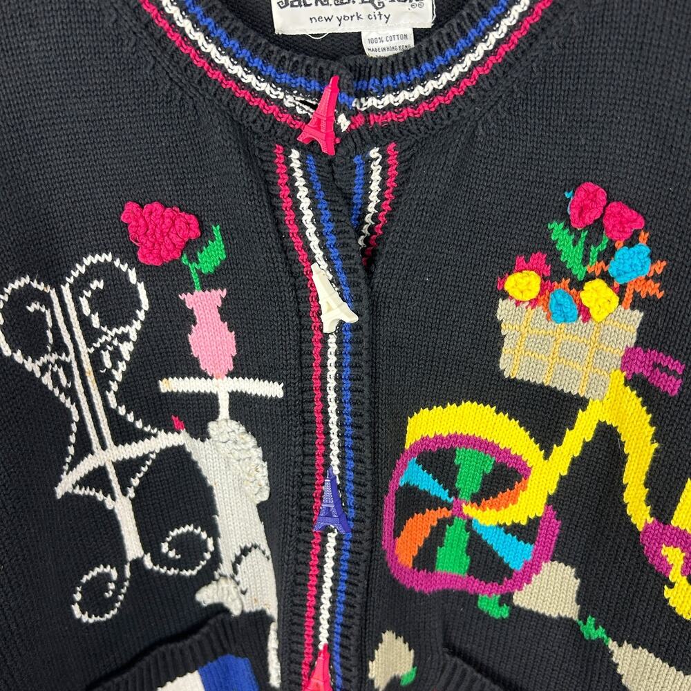 Vintage Maximalist 80s Intarsia Paris Long Sleeve Graphic Sweater M - Picture 10 of 10